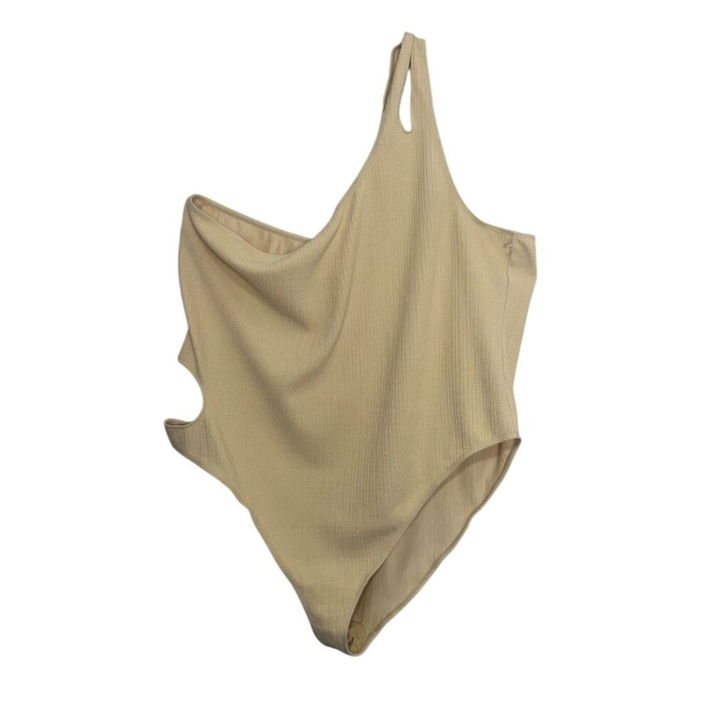 PrettyLittleThing One Shoulder Bodysuit Size 24‎ Yellow New Waffle Cut Out